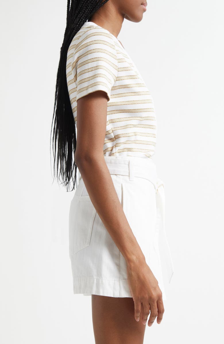 Veronica Beard Dekalb Stripe Stretch Cotton Henley Top, Alternate, color, Khaki White