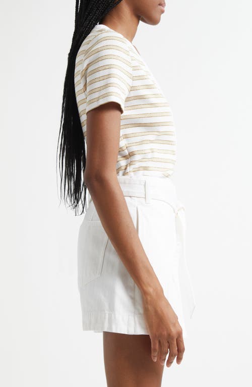 Veronica Beard Dekalb Stripe Stretch Cotton Henley Top In Khaki White