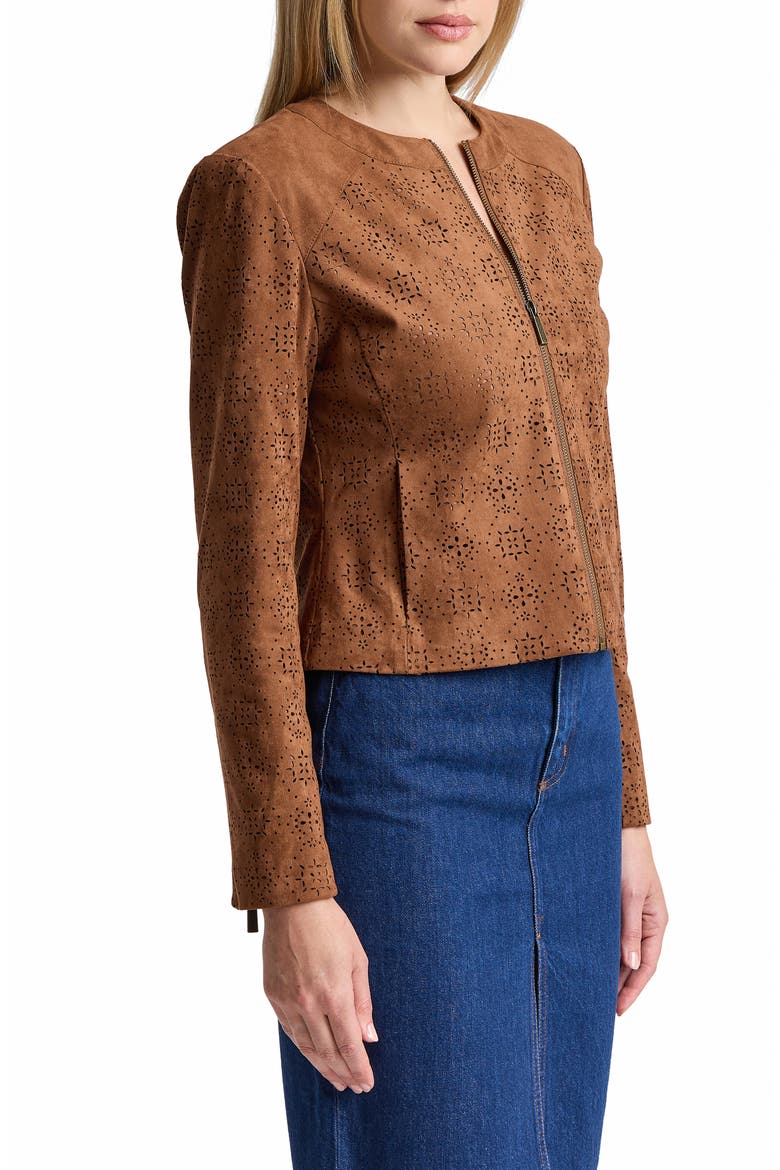 Eyelet Faux Suede Jacket, Alternate, color, SADDLE