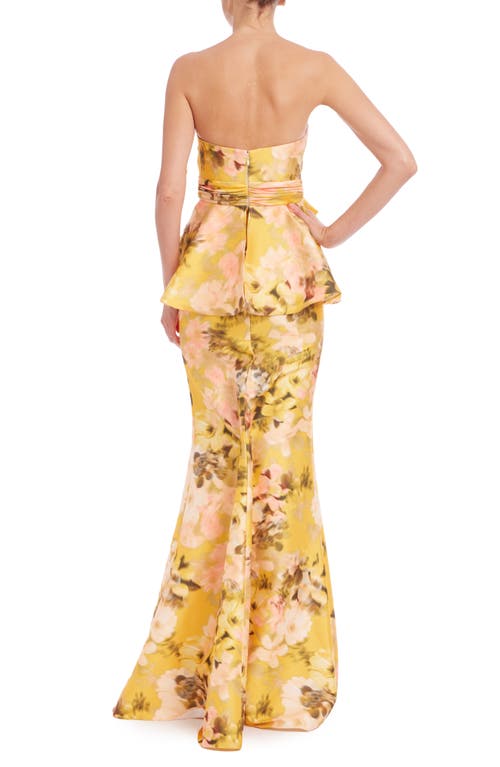 Badgley Mischka Collection Floral Off The Shoulder Mermaid Gown In Yellow Multi