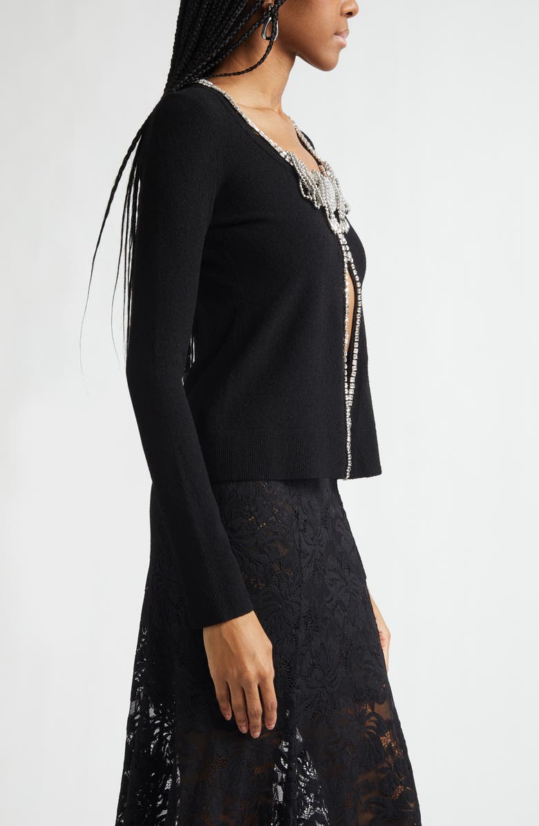 Rabanne Embellished Cutaway Cardigan, Alternate, color, Black