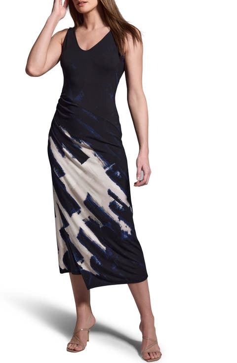 Asymmetric Ruched Sleeveless Maxi Dress