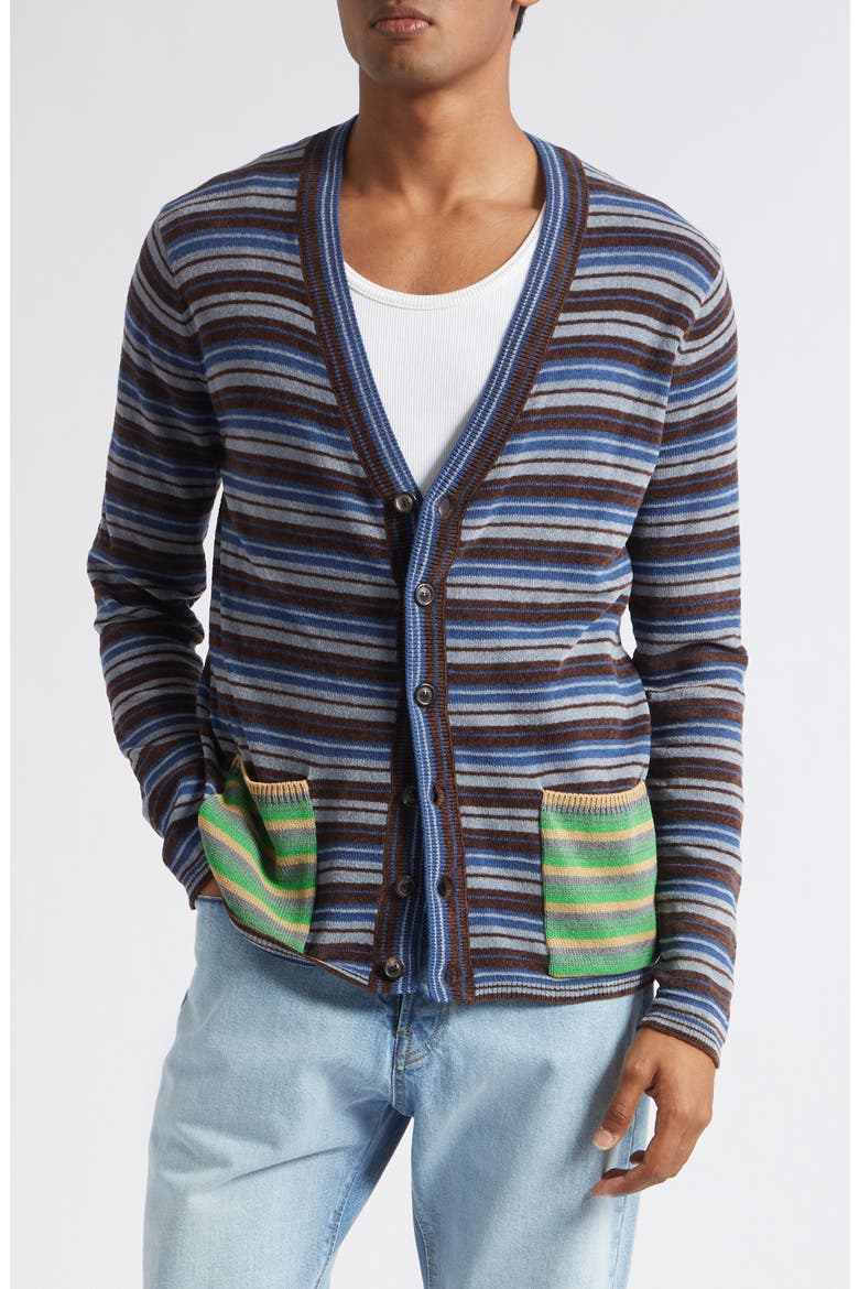 Stripe Knit Cardigan, Main, color, BLUE/ GREY/ BROWN/ GREEN