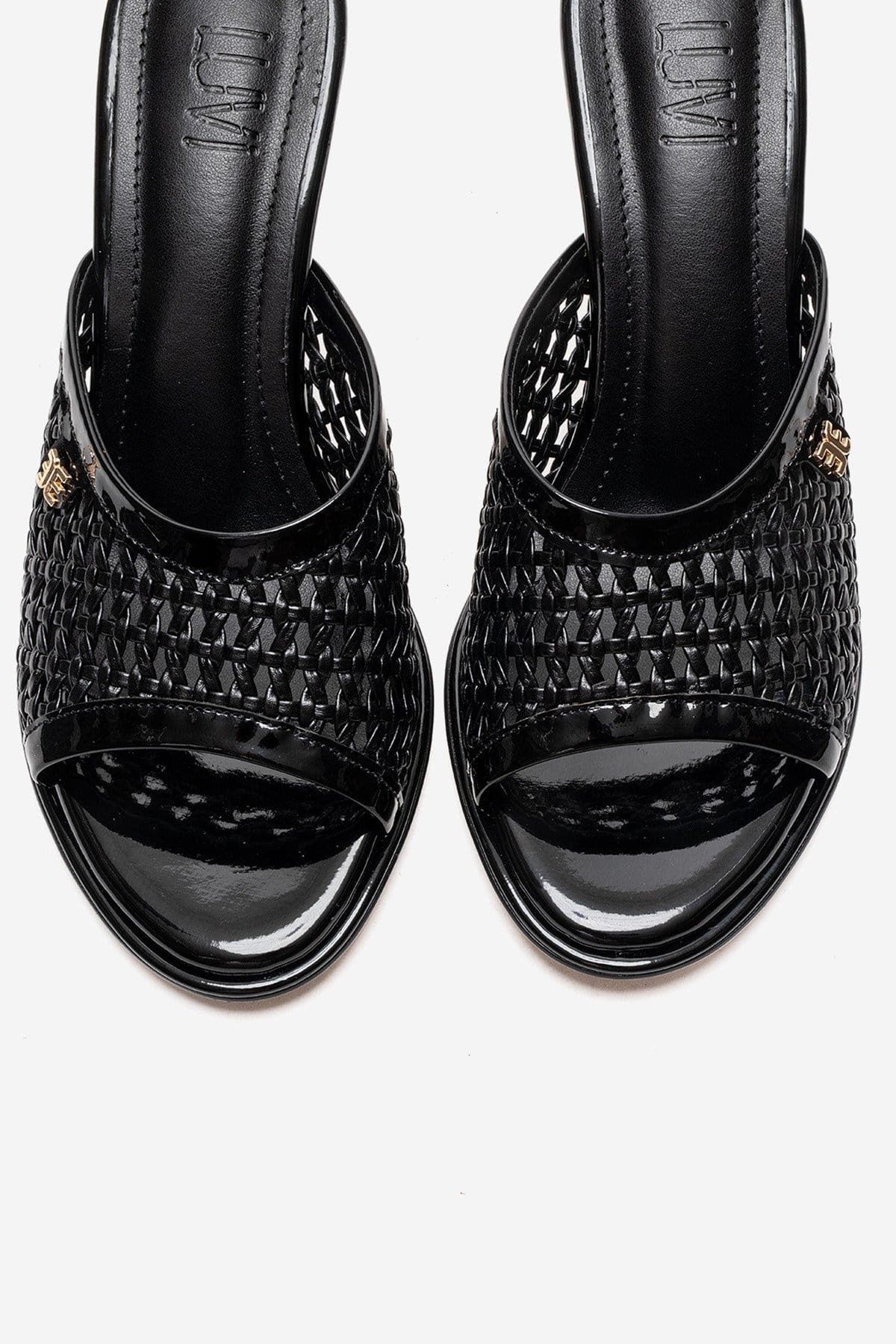 Prologue Shoes Selvian Woven Stiletto Sandal, Alternate, color, Black