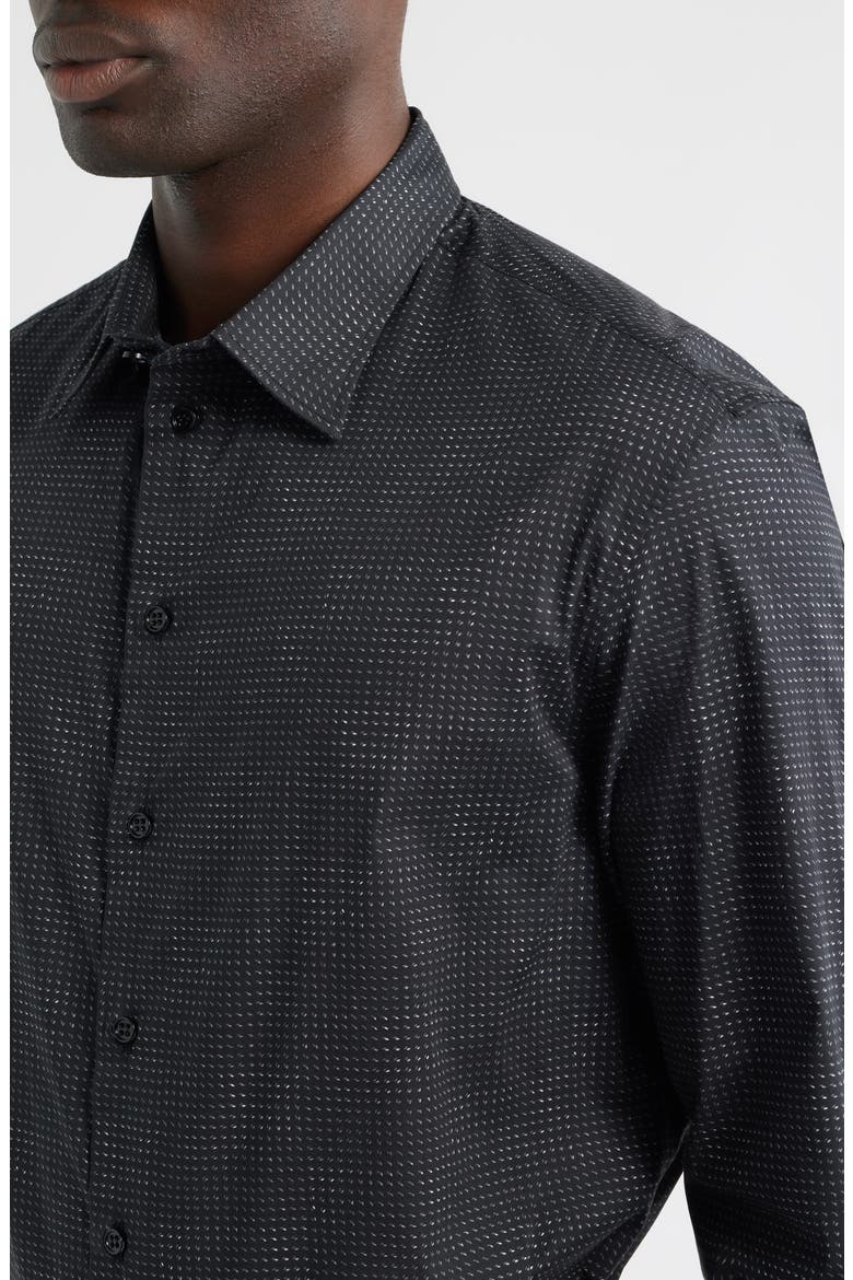 Micro Dash Button-Up Shirt, Alternate, color, SOLID BLACK