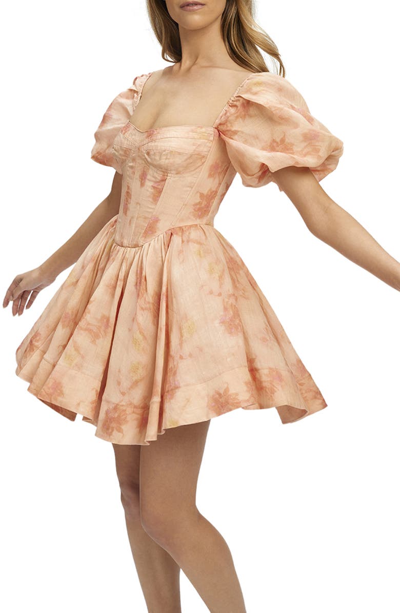 Bardot Kiah Floral Print Corset Puff Sleeve Minidress, Alternate, color, 