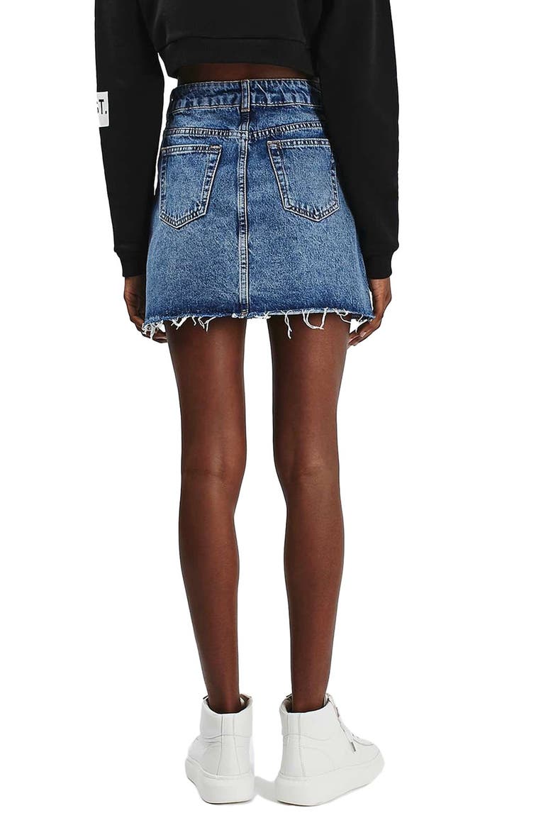 Topship Denim A-Line Miniskirt, Alternate, color, MID DENIM
