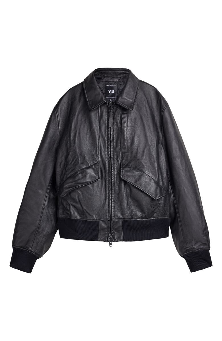 adidas Leather Bomber Jacket, Alternate, color, Black