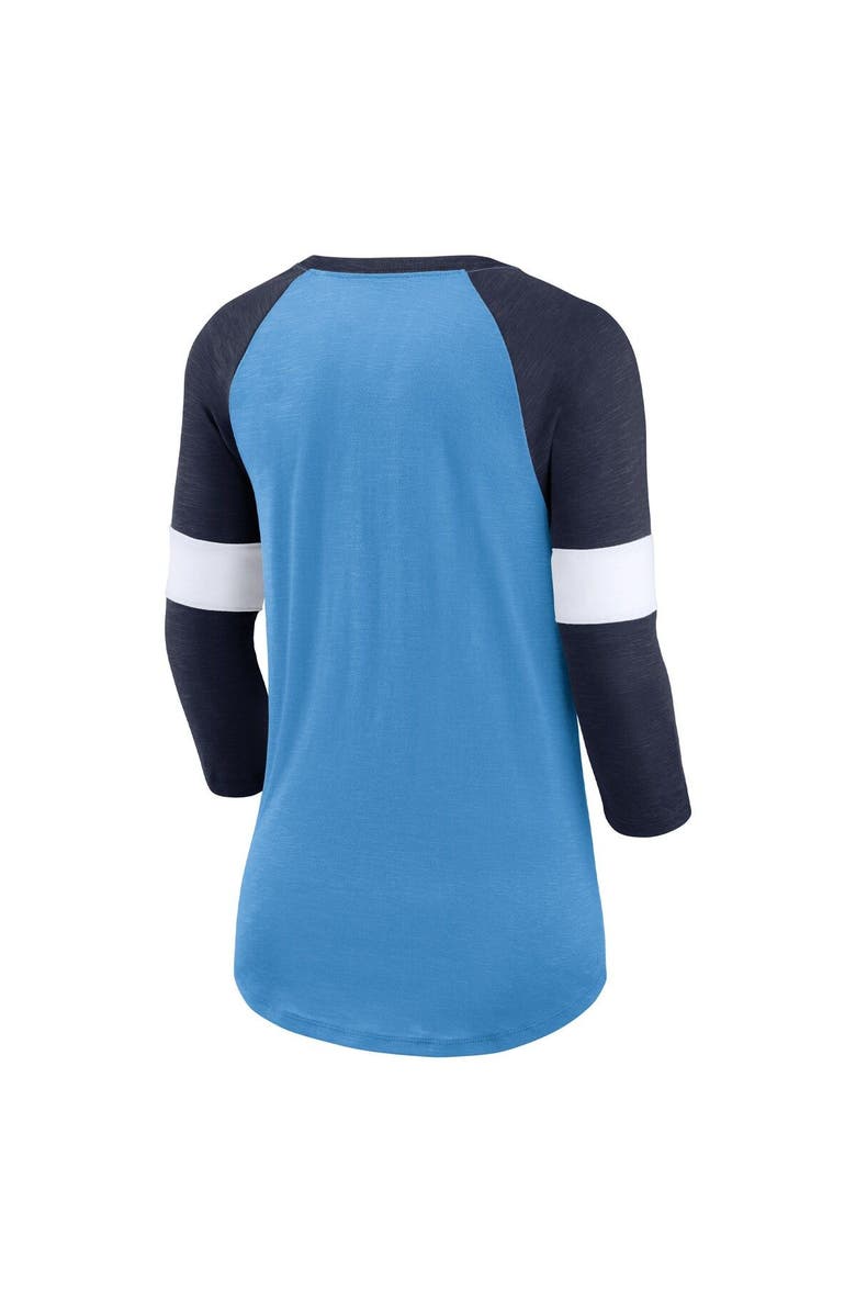 Nike Women's Nike Tennessee Titans Light Blue/Heather Navy Football Pride Raglan 3/4-Sleeve T-Shirt, Alternate, color, 