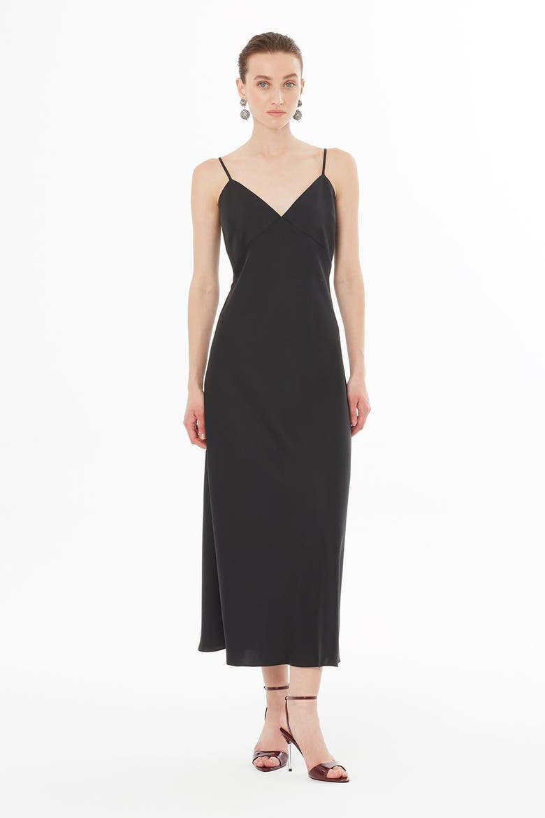 Sleeveless Strappy V-Neck Evening Midi Dress, Alternate, color, Black