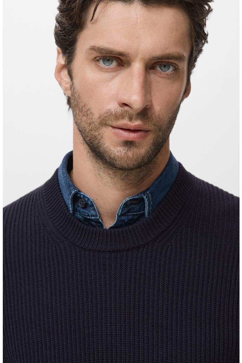Fine Rib Knit Cotton Crewneck Sweater, Alternate, color, NAVY