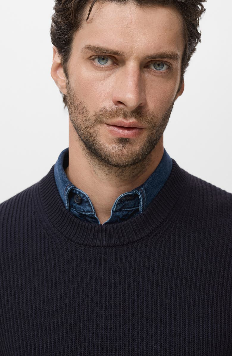 MANGO Fine Rib Knit Cotton Crewneck Sweater, Alternate, color, Navy