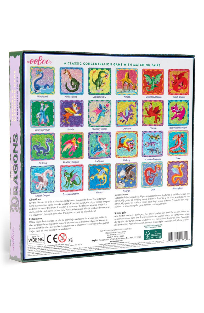 eeBoo Dragons Shiny Memory & Matching Card Game, Alternate, color, Multi