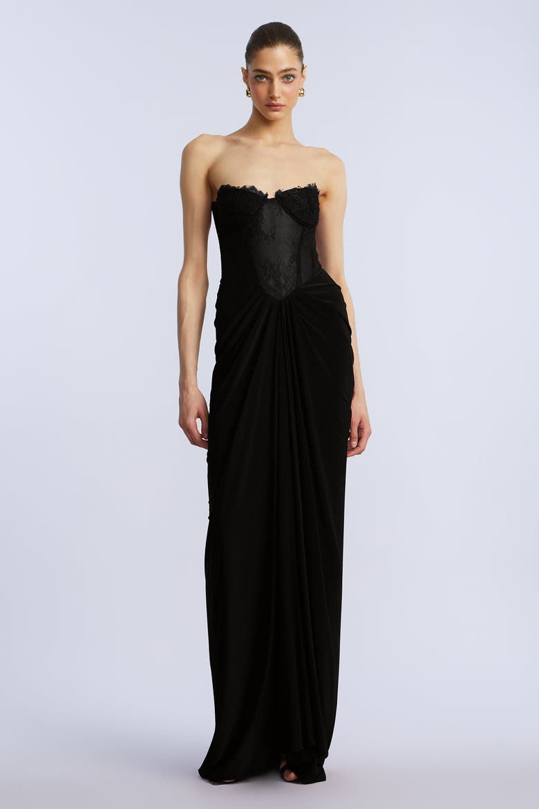 Lace & Jersey Gown, Alternate, color, Black