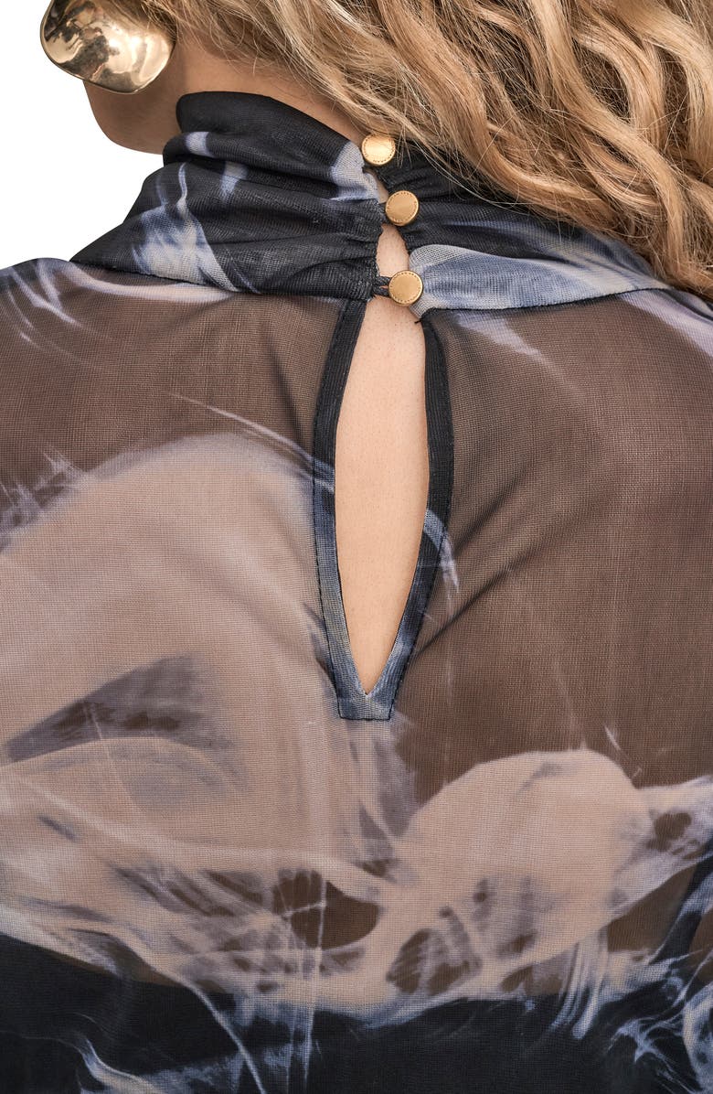 Donna Karan New York Swirl Print Sheer Overlay Dress, Alternate, color, Black/ Vapor Multi