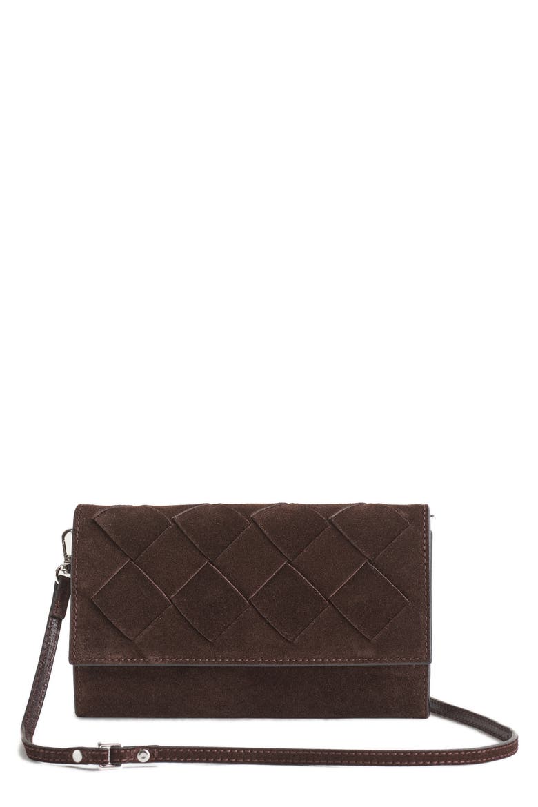 The Signature Woven Wallet Crossbody, Main, color, DARK CAROB