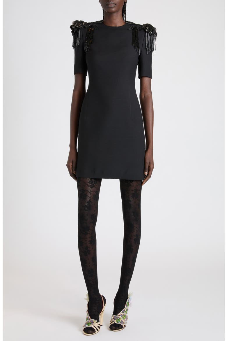 Embellished Crepe Couture Minidress, Main, color, BLACK