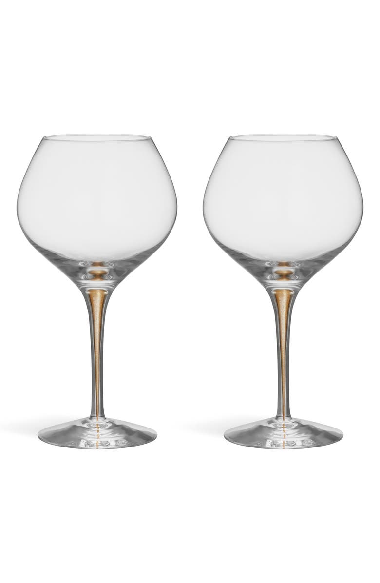 Orrefors Intermezzo Gold Bouquet Set of 2 Wine Glasses, Main, color, Gold