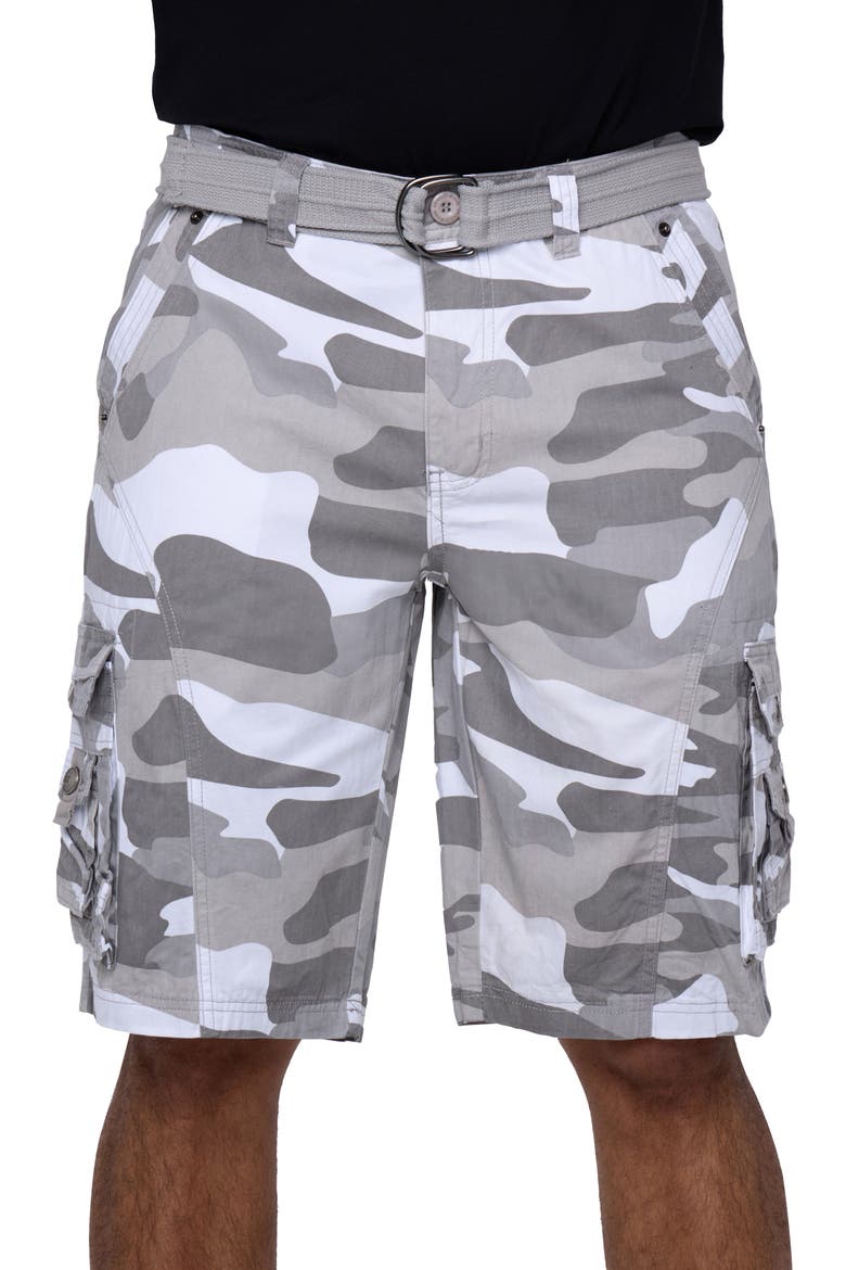 Belted Snap Detail Cargo Pants, Alternate, color, WHITE CAMO