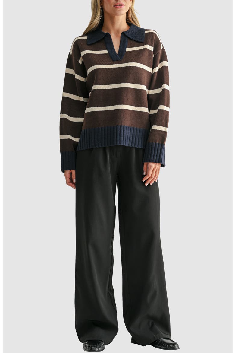 Striped Polo Sweater, Alternate, color, BROWN CREAM NAVY