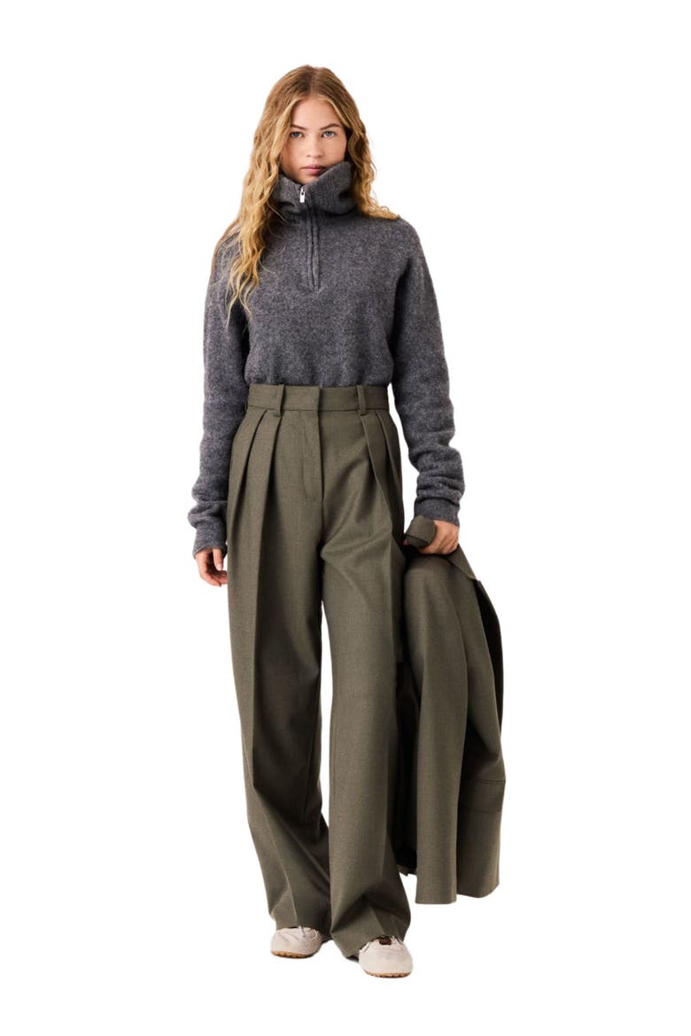 Wide-leg suit trousers with pleats, Main, color, Khaki