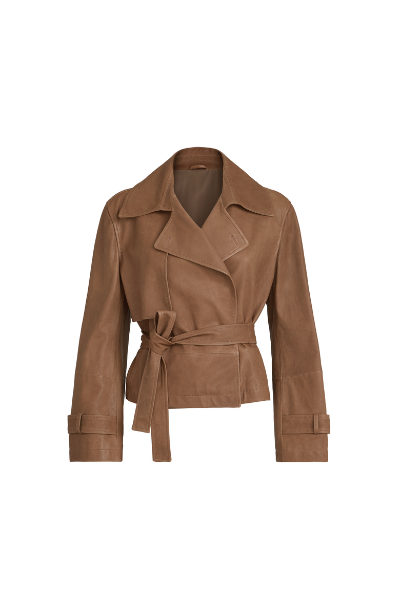 Brunello Cucinelli Vintage nappa Crop trenchcoat, Alternate, color, Brown