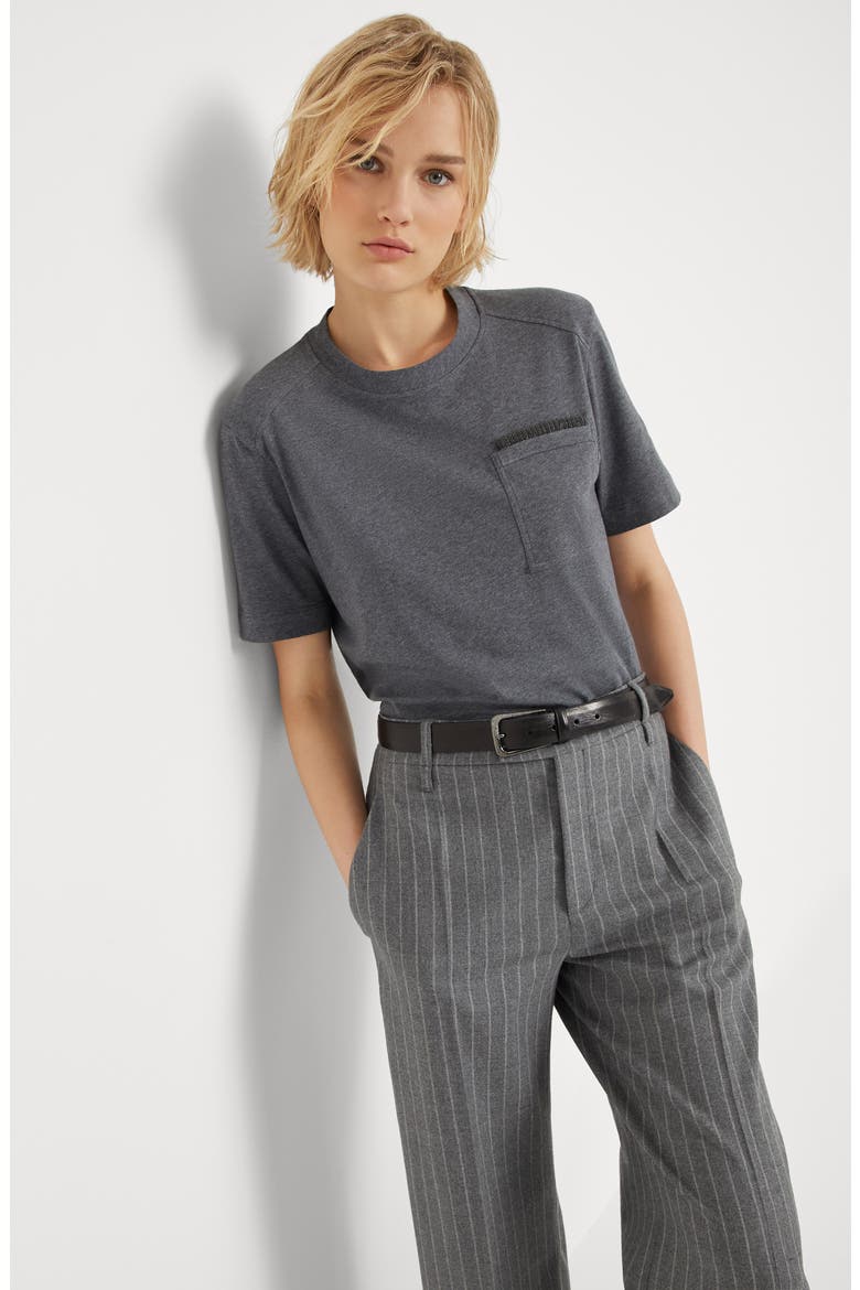Cotton jersey T-shirt with shiny ribbed detail, Alternate, color, Lead