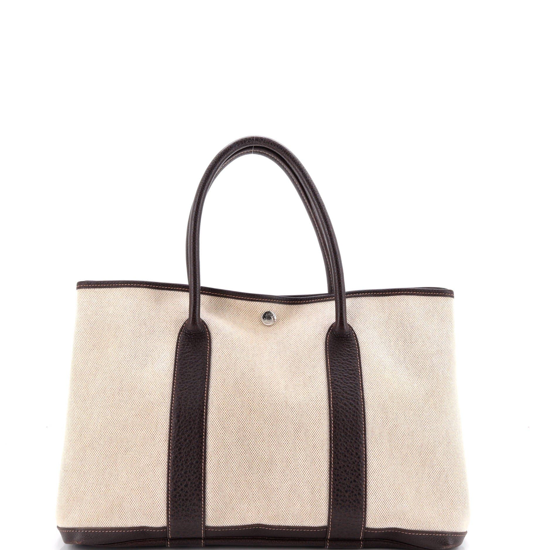 Pre-Owned Hermes Garden Party Tote Toile and Leather 36, Main, color, Cocaon