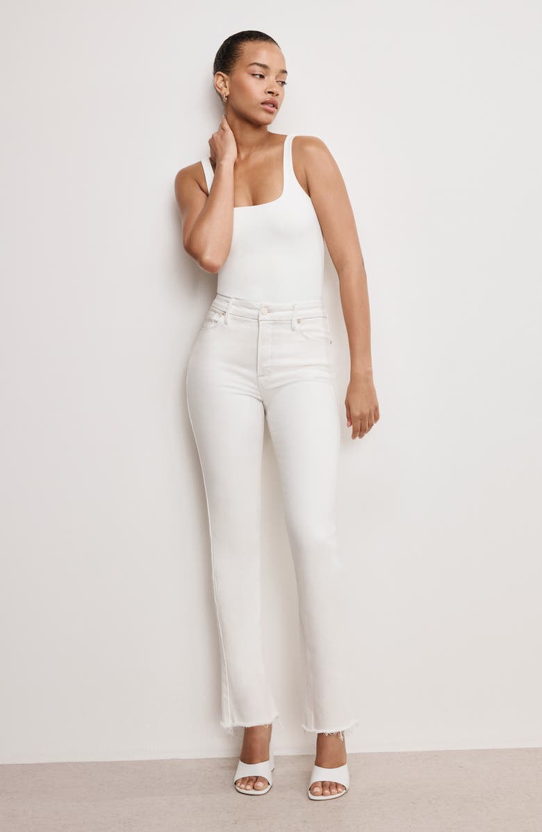 Good American Soft-Tech Good Icon Frayed High Waist Straight Leg Jeans, Alternate, color, Cloud White001