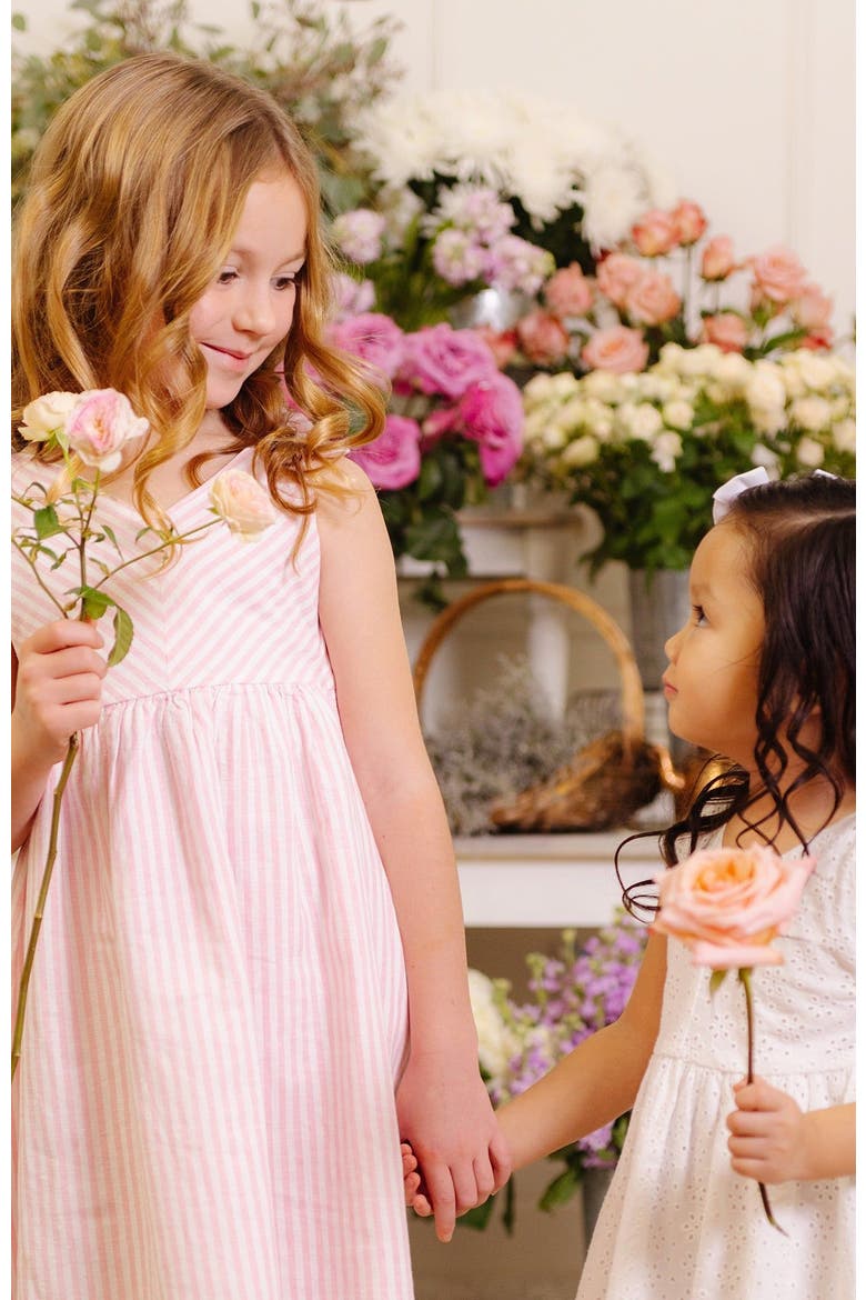 Girls' Organic Eyelet Bow Shoulder Dress, Toddler, Alternate, color, Classic Pink and White Stripe