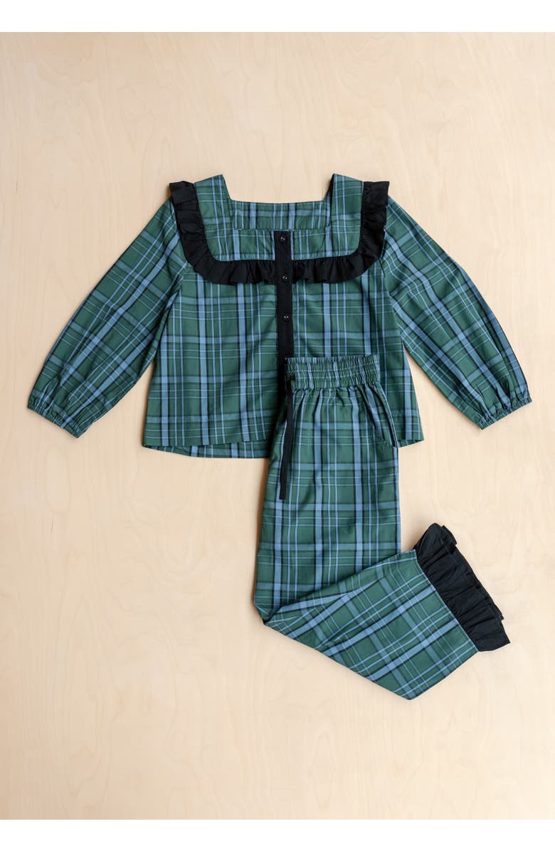 TBCo Cotton Cropped Leg Ruffle Pajamas, Alternate, color, Green Tartan