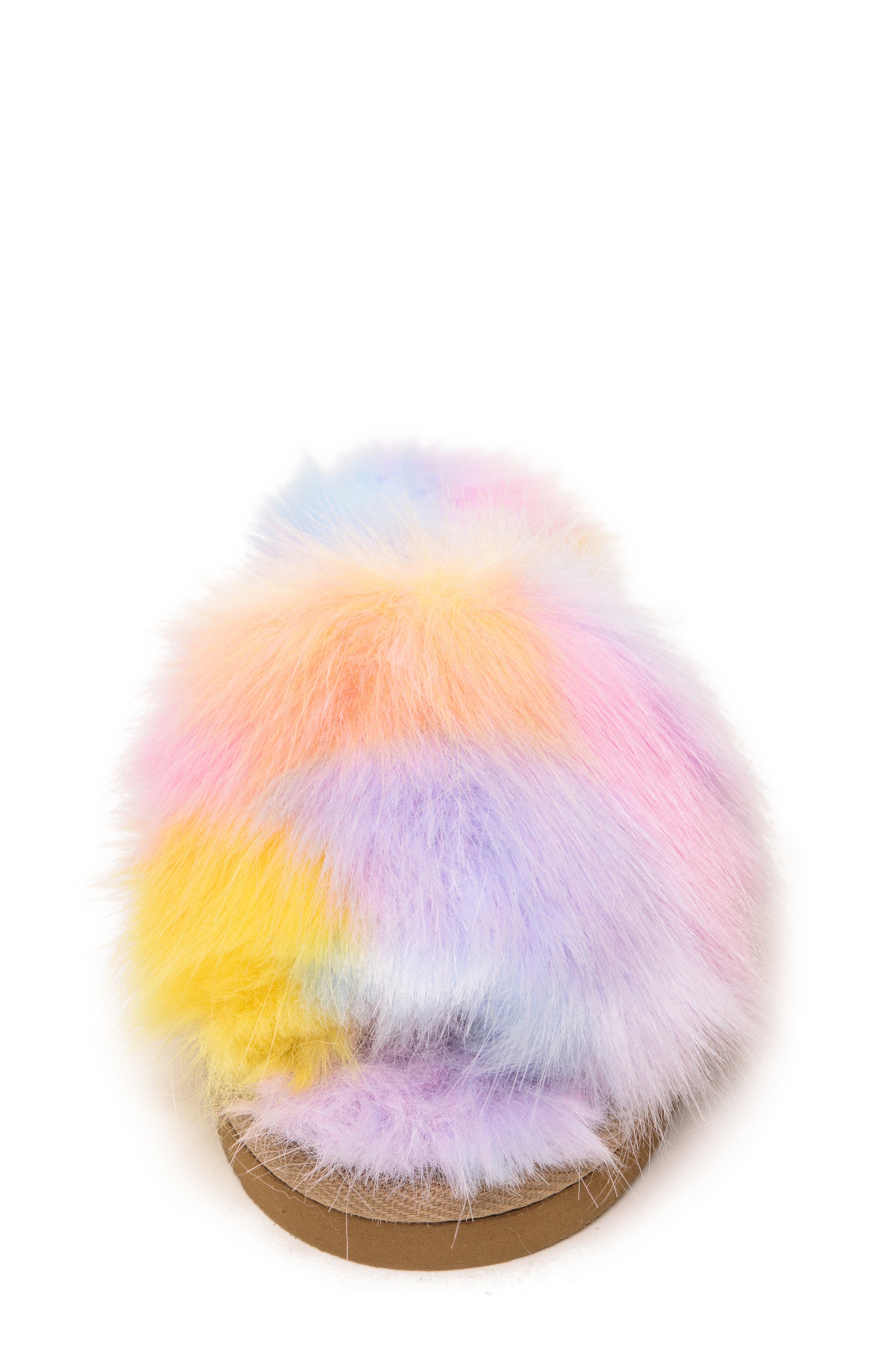 Minnetonka Lyla Faux Fur Slide Slipper, Alternate, color, Pink Unicorn