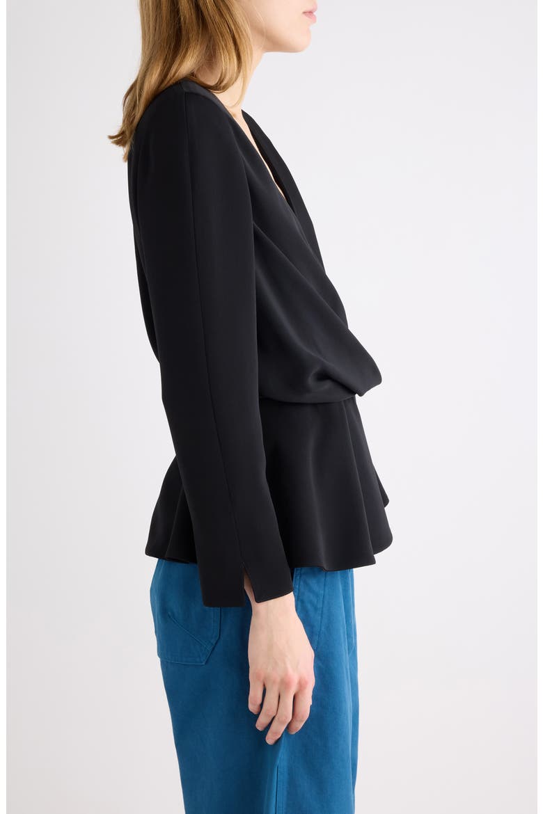 Fluid Faille Cinched Waist Top, Alternate, color, BLACK