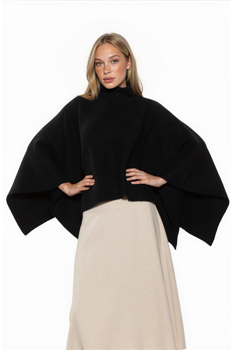 Jon Turtleneck Knit Cape Top, Alternate, color, BLACK