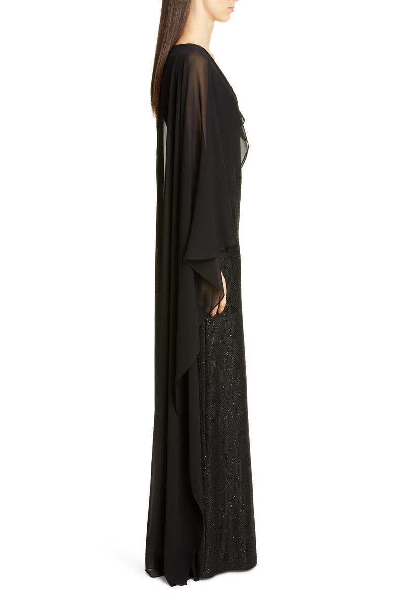 Sculpted Sequin Tuck Knit Gown, Alternate, color, CAVIAR