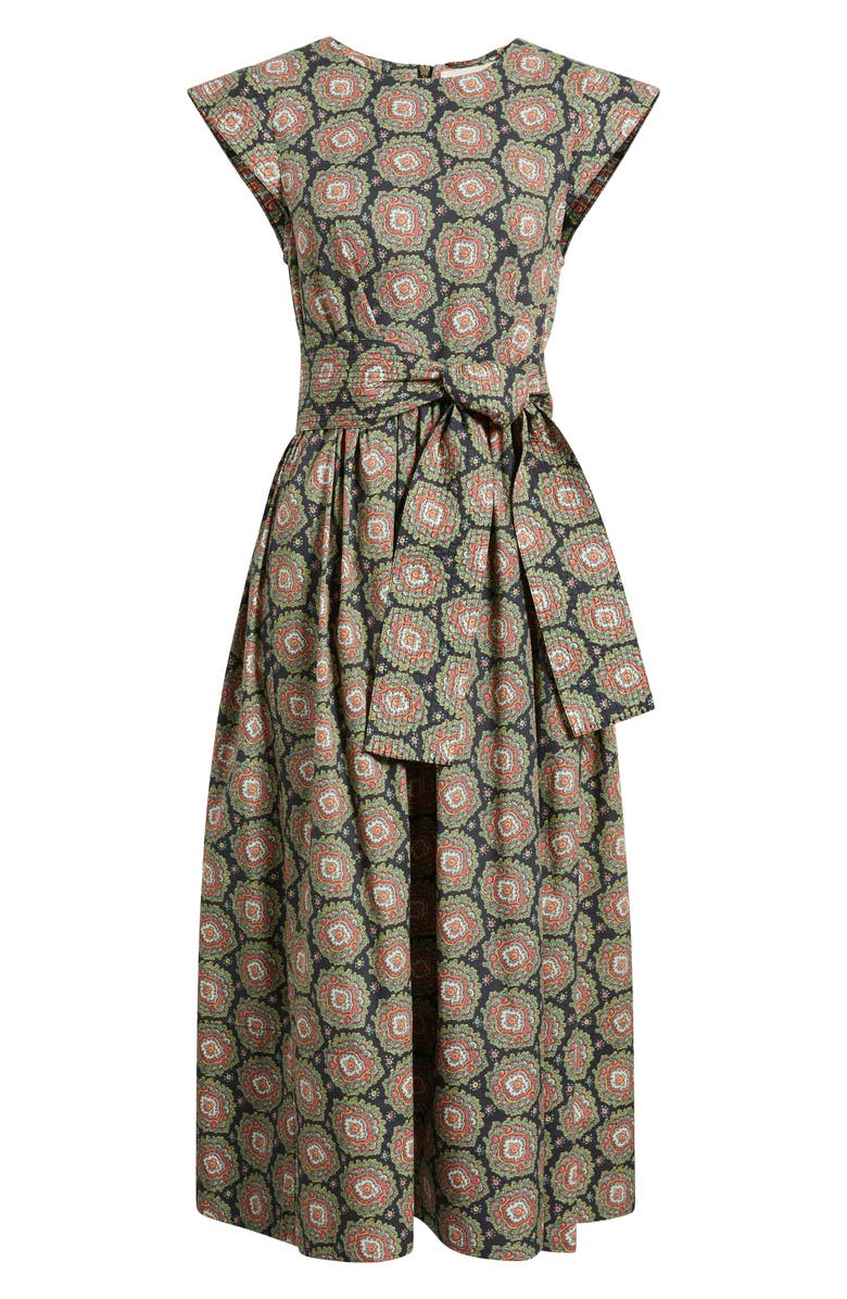 THE GREAT. The Tulsa Paisley Belted Cotton Midi Dress, Alternate, color, 