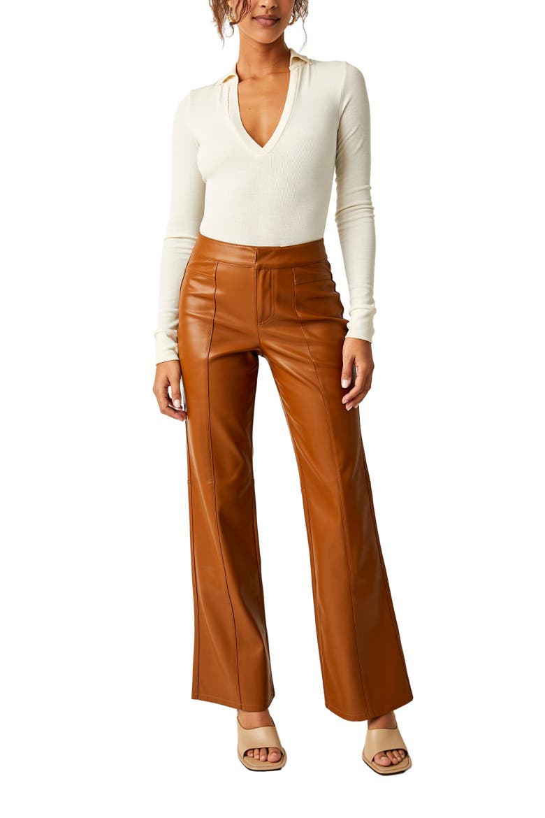 Uptown High Waist Faux Leather Flare Pants, Alternate, color, BROWN
