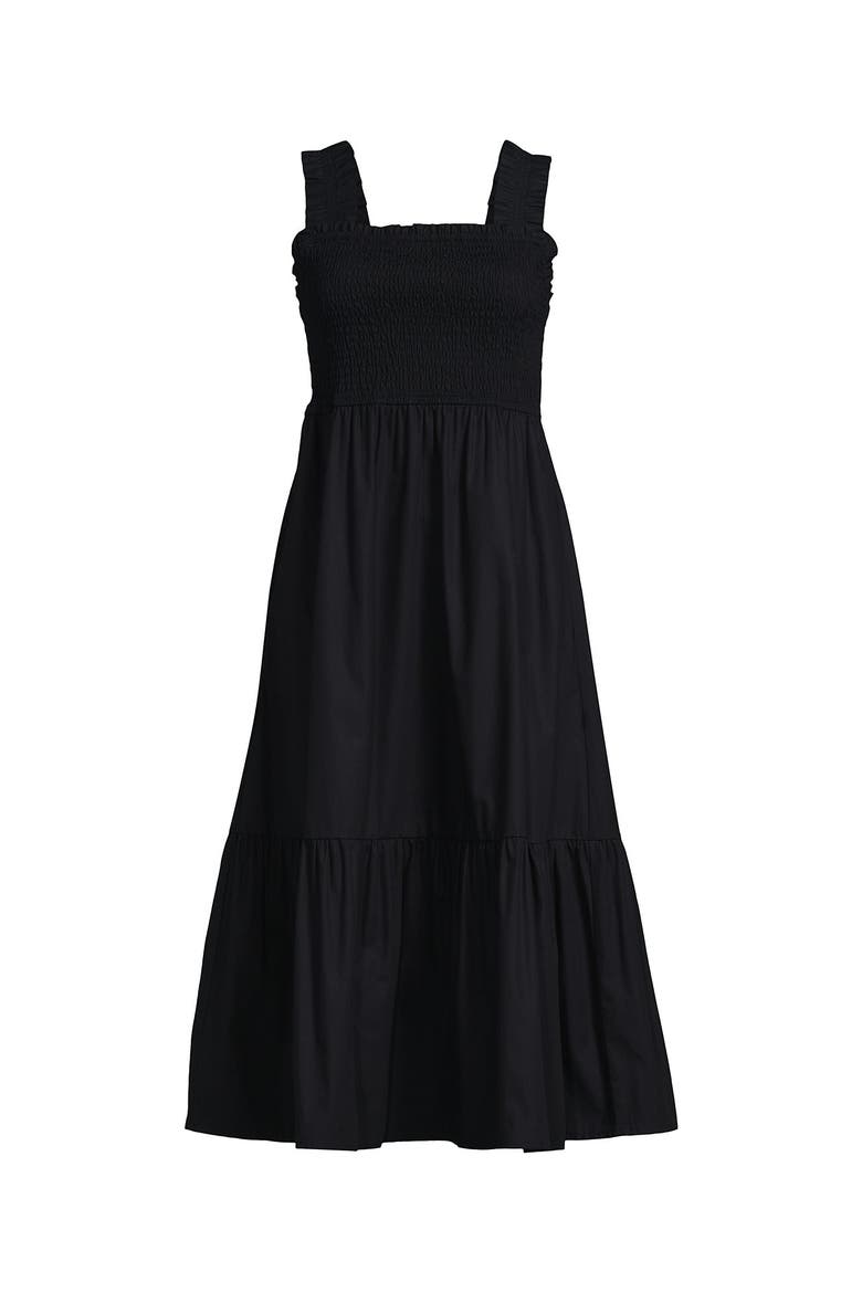 Cotton Poplin Ruffle Smocked Dress, Alternate, color, Black