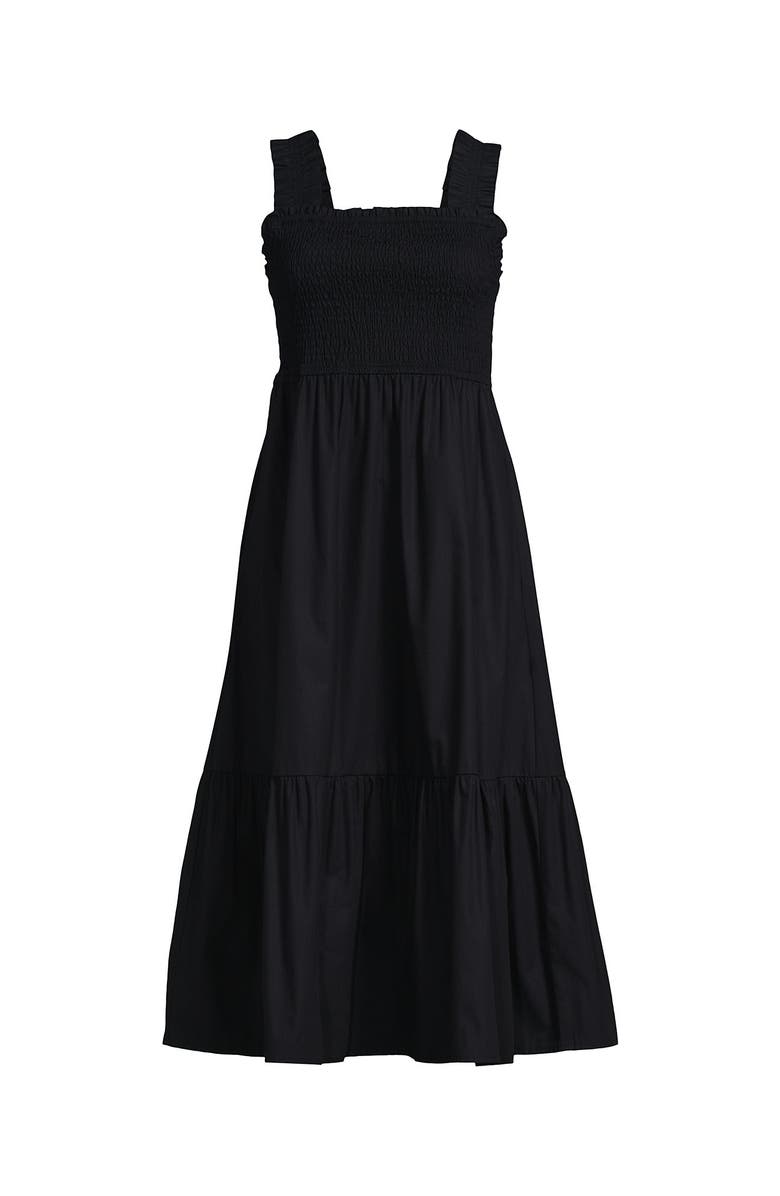 Lands' End Cotton Poplin Ruffle Smocked Dress, Alternate, color, Black