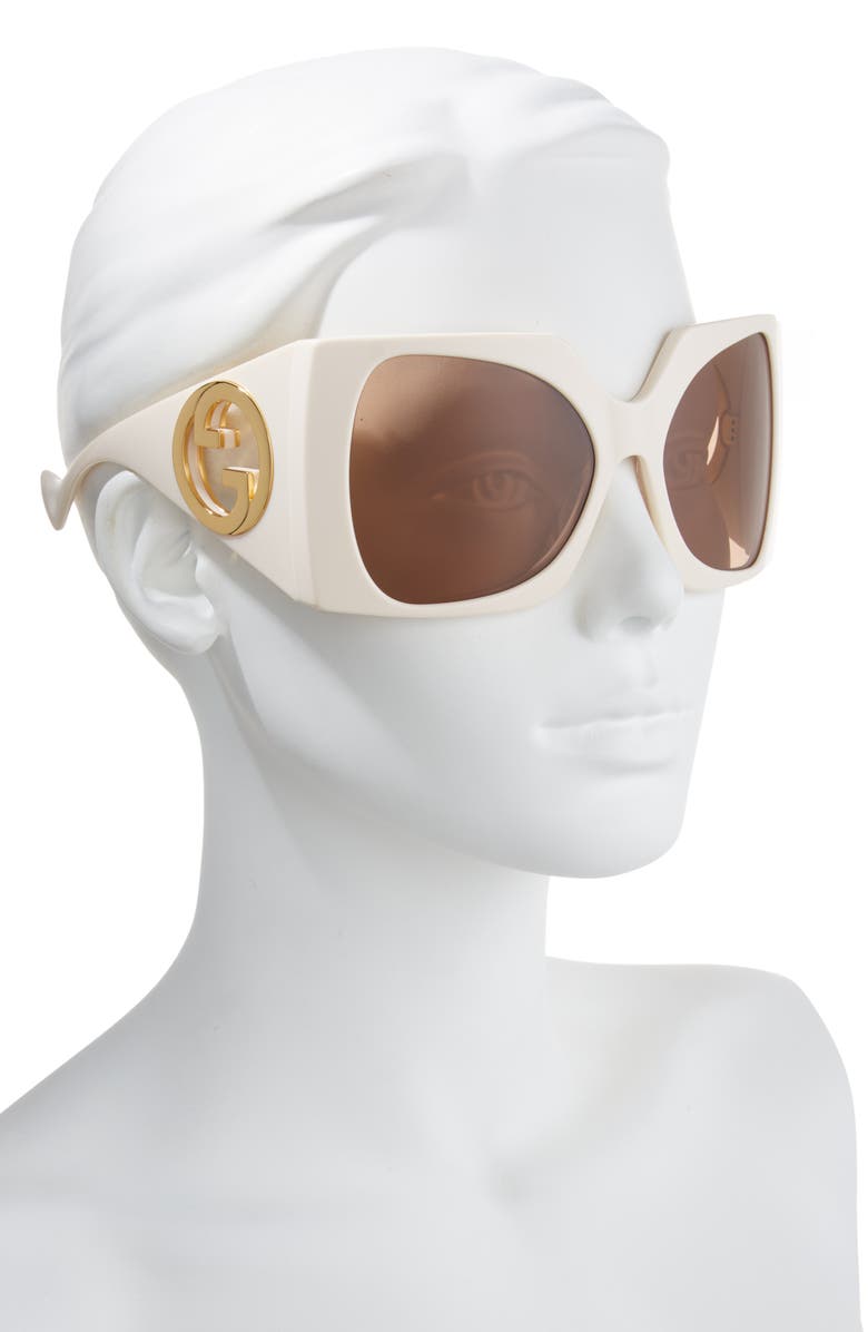 Gucci 64mm Wrap Sunglasses, Alternate, color, Ivory White Brown