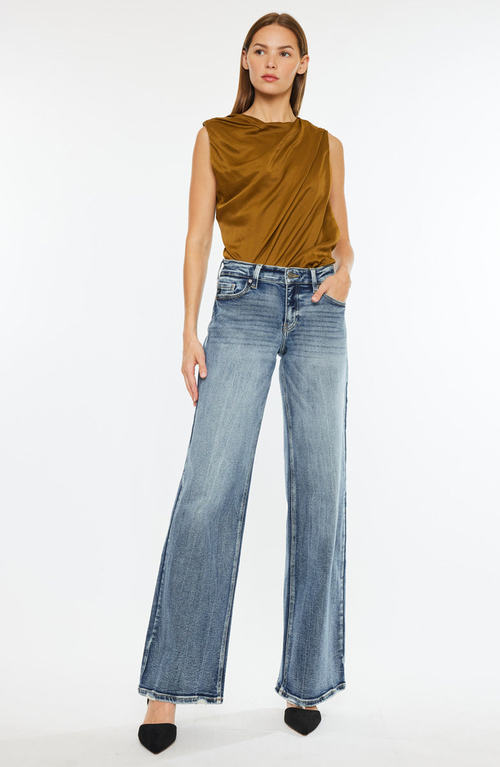 Kancan Venice Mid Rise Wide Leg Jeans In Blue