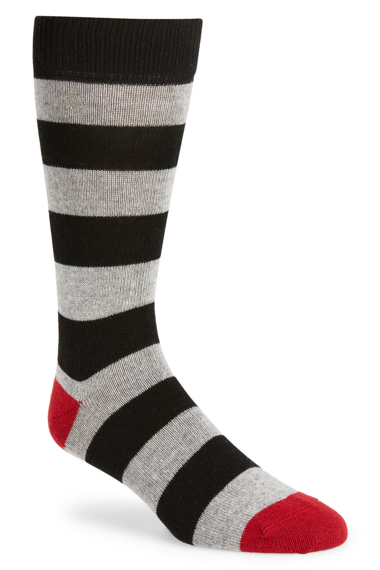 Rugby Stripe Dress Socks, Main, color, BLACK