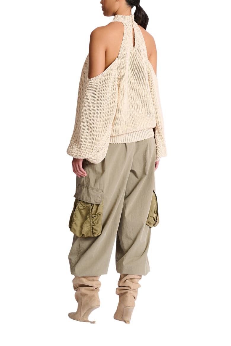 Cotton knit open-shoulder jumper, Alternate, color, beige