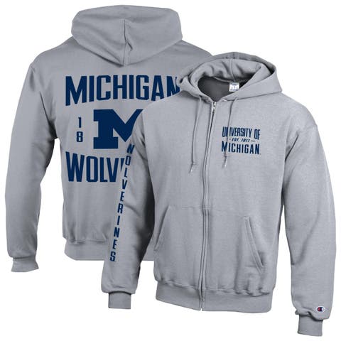 Men's Champion  Heather Gray Michigan Wolverines Varsity Powerblend Full-Zip Fleece Hoodie