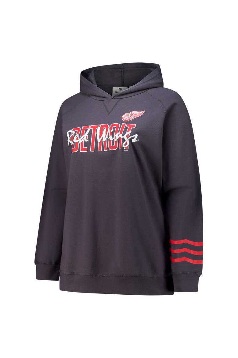 Women's Fanatics Charcoal Detroit Red Wings Plus Size Lightweight Fleece Raglan Pullover Hoodie, Alternate, color, Charcoal