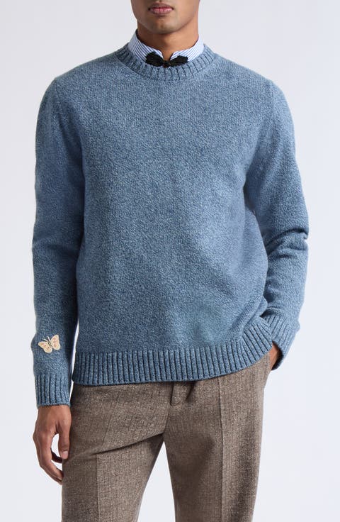 Butterfly Embroidered Wool Mouline Sweater