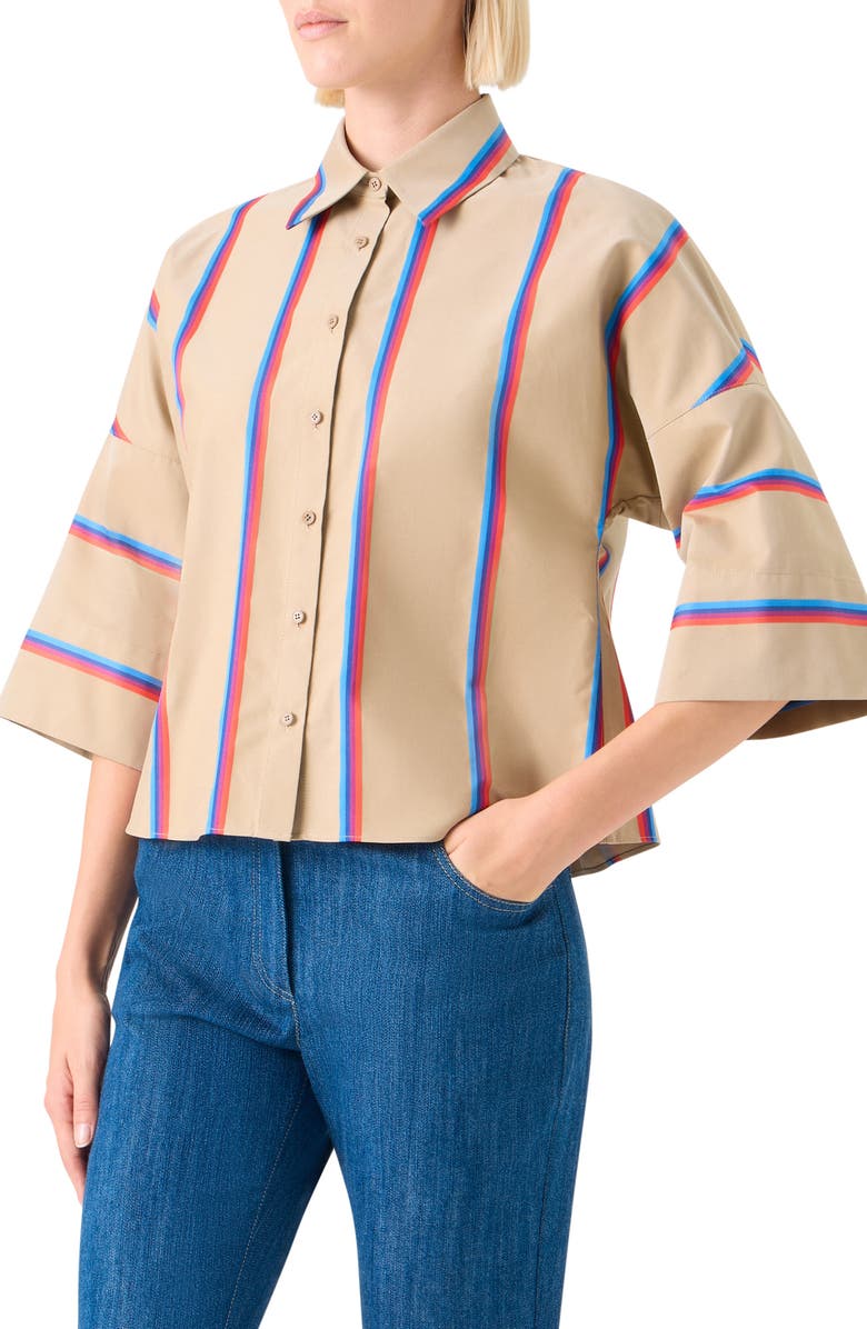 Akris punto Stripe Button-Up Shirt, Alternate, color, Beige - Multicolor