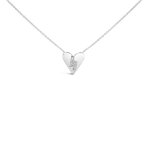 .925 Sterling Silver Diamond Broken Heart Pendant Necklace