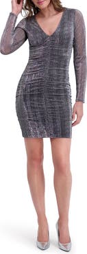 Siena Ruched Metallic Knit Long Sleeve Minidress