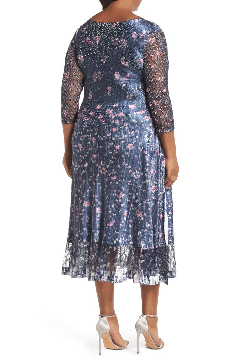 Lace Sleeve Charmeuse Midi Dress, Alternate, color, WILD THISTLE